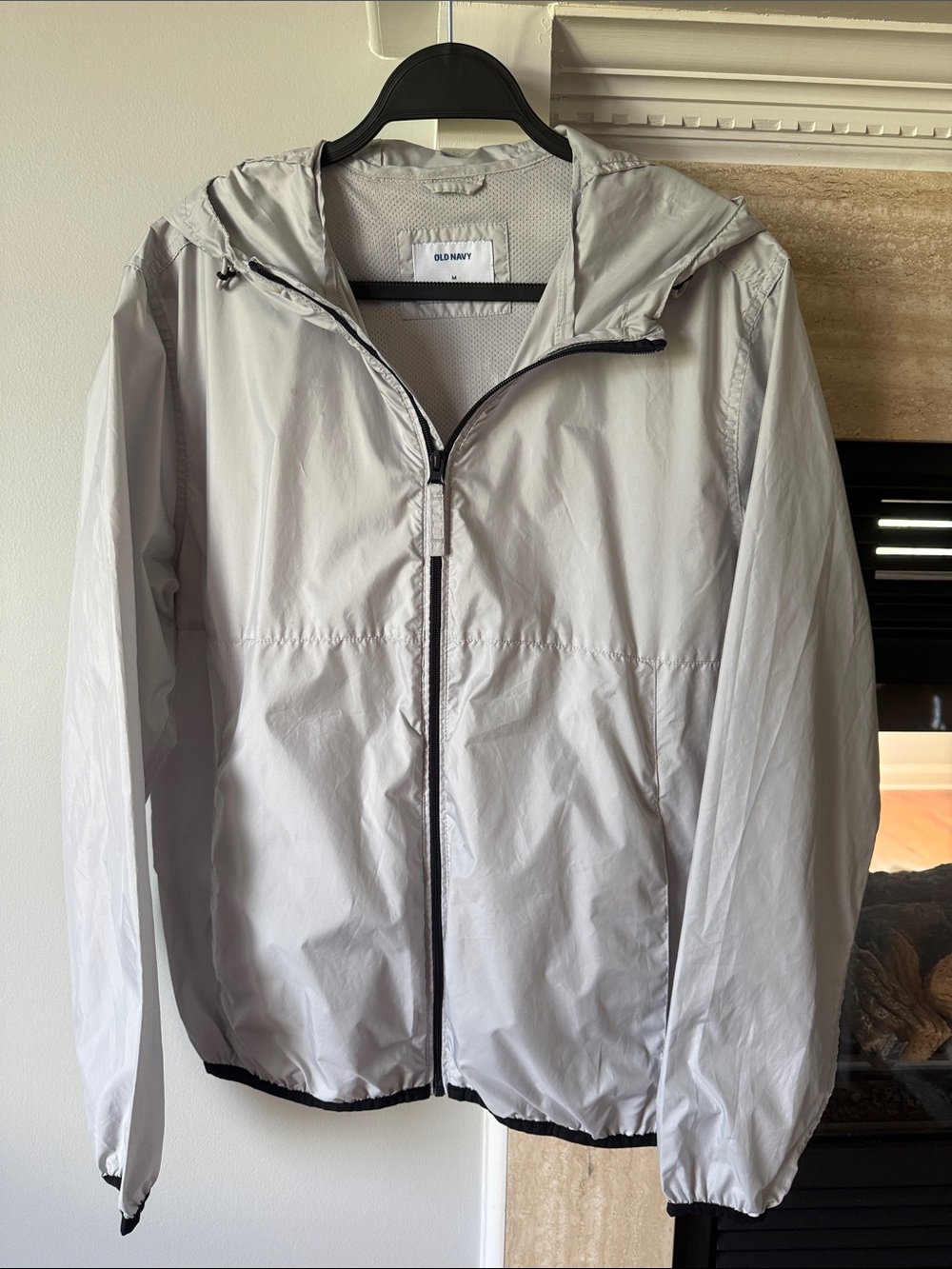 Old Navy Light Gray Hooded Windbreaker with Black Trim